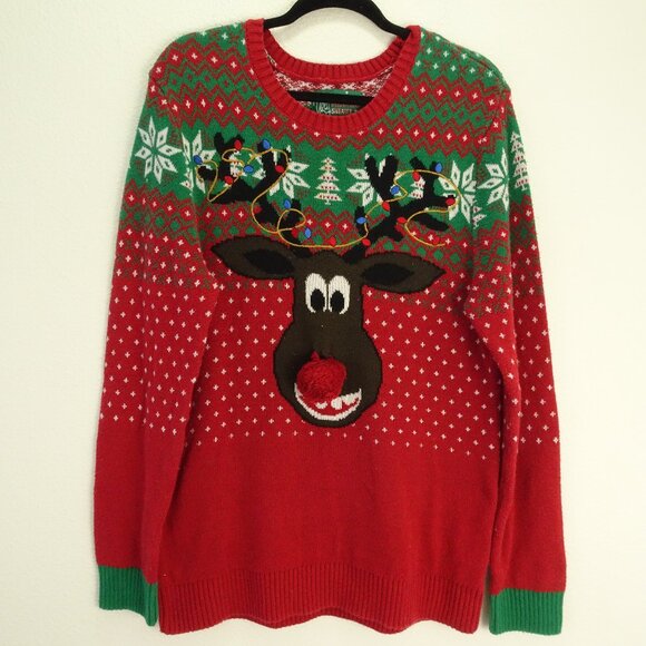 Ugly Christmas Sweater Rudolph Red Nose Reindeer XL - Picture 1 of 5